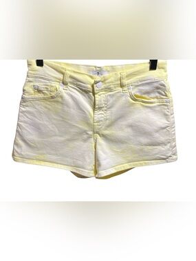 7 For All Mankind Yellow Tie-Dye Jean Shorts